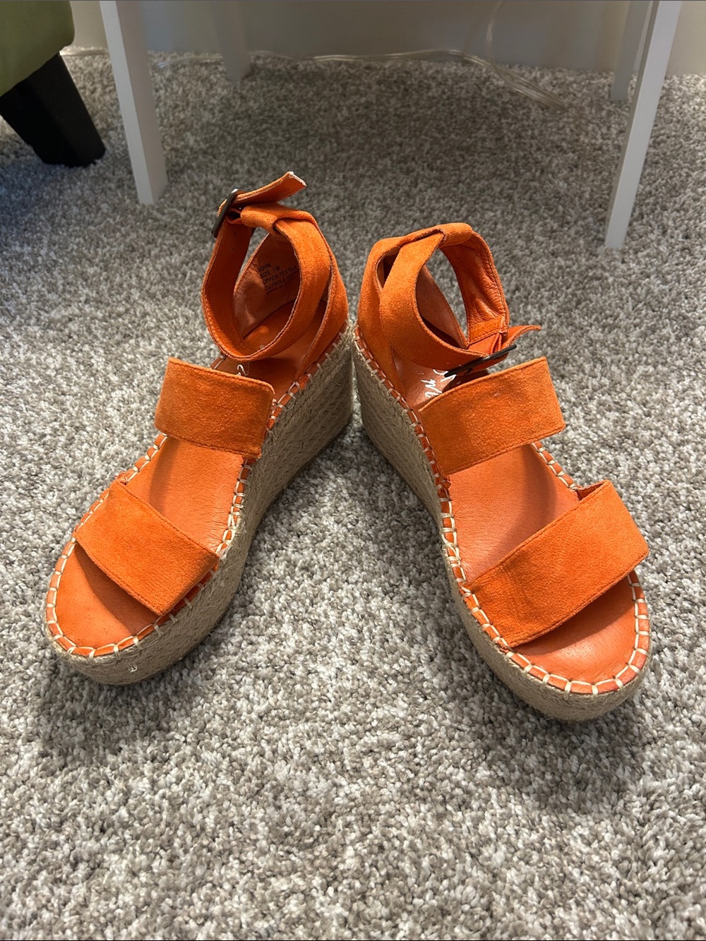 Wedge Espadrille Sandals in Orange Faux Suede